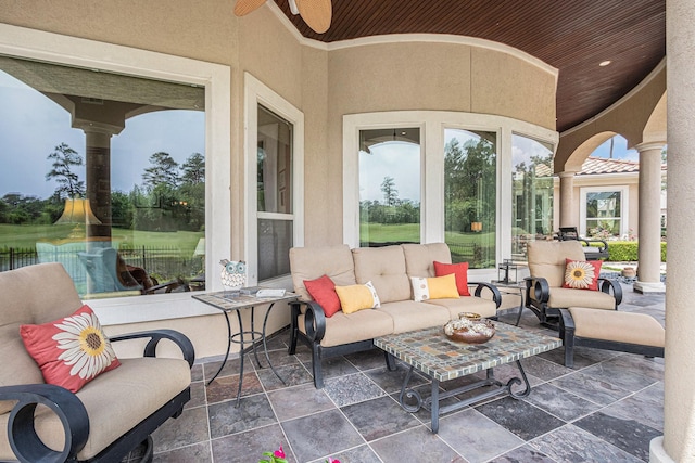 2802 Twin Fountains Dr, Houston, TX 77068 - view of patio with fence, an outdoor hangout area, and a ceiling fan