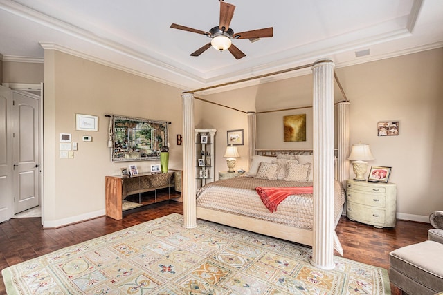 2802 Twin Fountains Dr, Houston, TX 77068 - bedroom featuring a raised ceiling, wood finished floors, crown molding, and baseboards