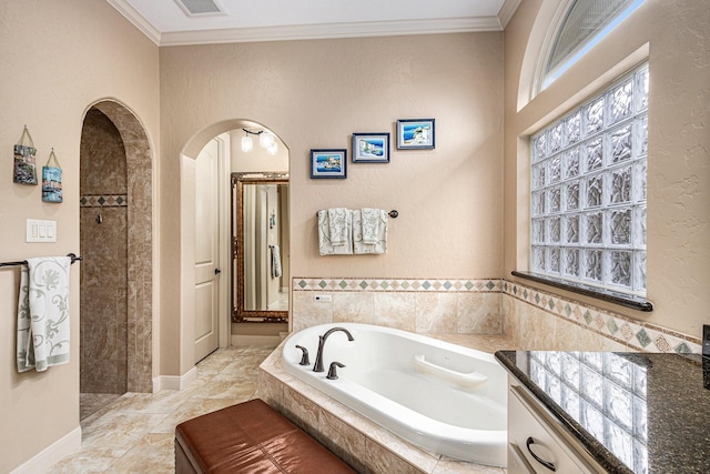 2802 Twin Fountains Dr, Houston, TX 77068 - full bath with crown molding, a bath, and walk in shower