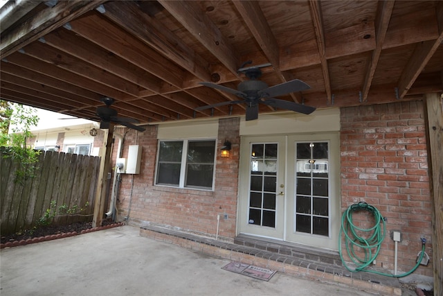 14459 Misty Meadow Ln, Houston, TX 77079 - view of patio / terrace with french doors, ceiling fan, and fence