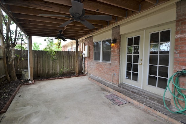 14459 Misty Meadow Ln, Houston, TX 77079 - view of patio with french doors, ceiling fan, and fence