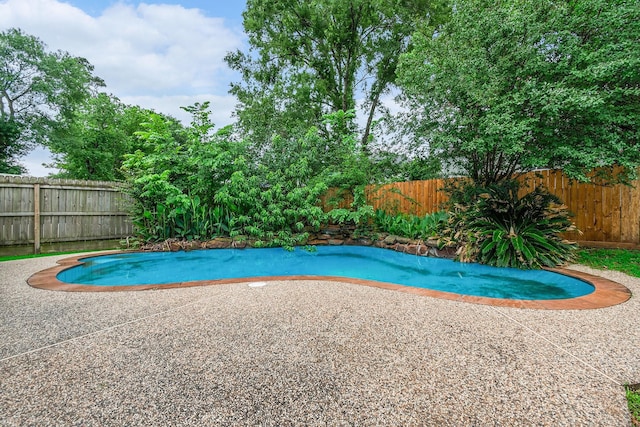 view of pool with a fenced backyard and a patio