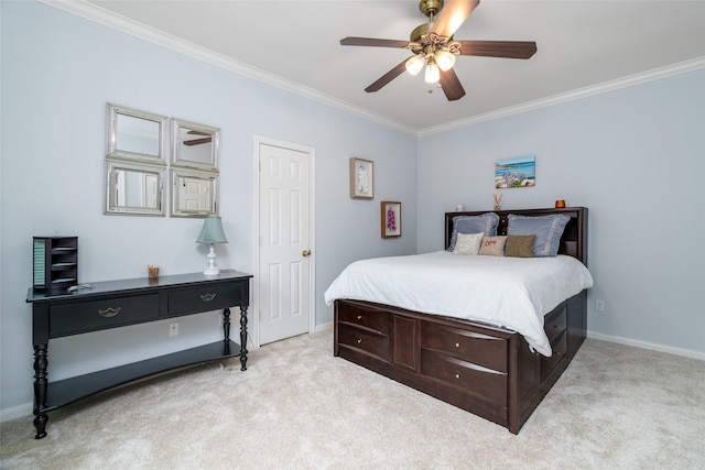 2130 White Eagle Ln, Katy, TX 77450 - bedroom featuring crown molding, carpet flooring, ceiling fan, and baseboards