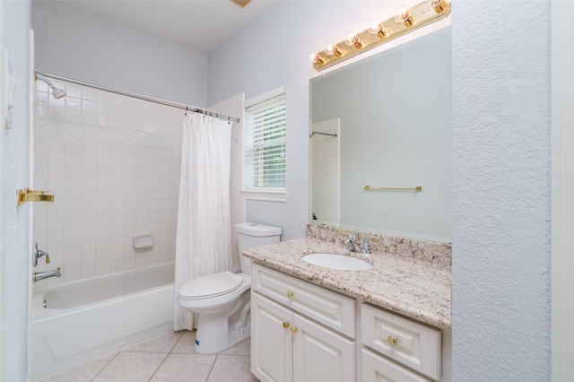 2130 White Eagle Ln, Katy, TX 77450 - bathroom with tile patterned flooring, toilet, shower / tub combo with curtain, and vanity