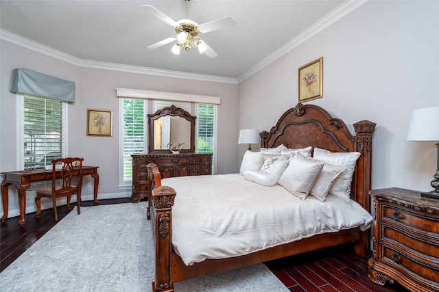 2130 White Eagle Ln, Katy, TX 77450 - bedroom featuring crown molding, wood finished floors, baseboards, and ceiling fan