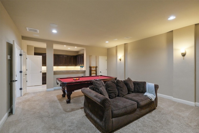 6919 Champion Trl, Katy, TX 77493 - rec room featuring light carpet, billiards, recessed lighting, and baseboards