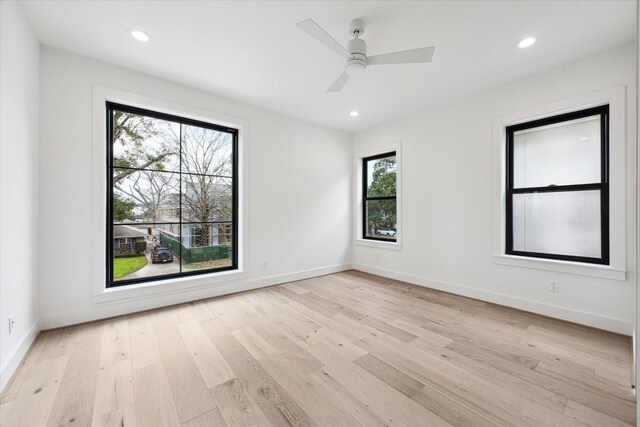 4706 Waring St, Houston, TX 77027 - spare room featuring light wood-style flooring, baseboards, ceiling fan, and recessed lighting