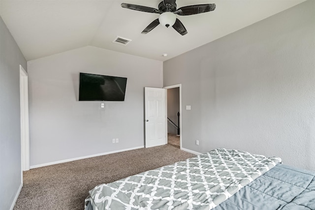 12750 Tullich Ln, Humble, TX 77346 - carpeted bedroom featuring lofted ceiling, a ceiling fan, and baseboards