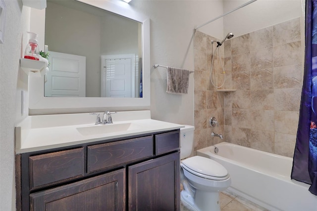 27163 Allenby Park Dr, Magnolia, TX 77354 - bathroom featuring shower / bath combo with shower curtain, toilet, vanity, and tile patterned flooring