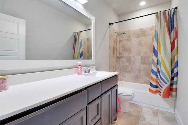27163 Allenby Park Dr, Magnolia, TX 77354 - bathroom featuring vanity, shower / tub combo, toilet, and recessed lighting