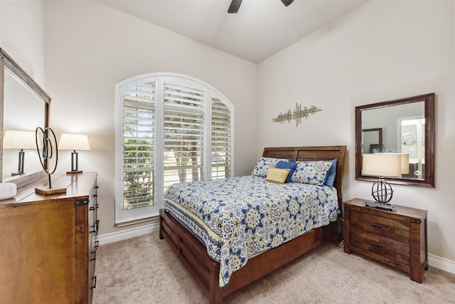 19914 Philippa Hills Trl, Cypress, TX 77433 - bedroom featuring light colored carpet, baseboards, lofted ceiling, and ceiling fan