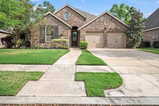 17214 Sequoia Kings Dr, Humble, TX 77346 - view of front of home featuring brick siding, a garage, a front yard, and driveway