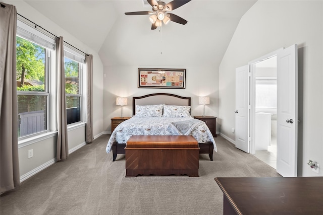 17214 Sequoia Kings Dr, Humble, TX 77346 - bedroom with lofted ceiling, carpet, baseboards, and ceiling fan