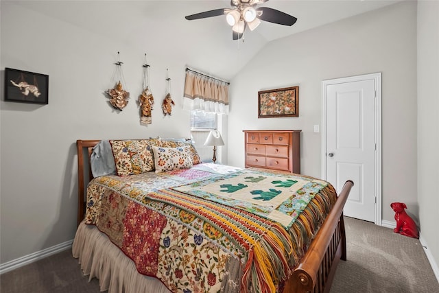 17214 Sequoia Kings Dr, Humble, TX 77346 - carpeted bedroom with baseboards, lofted ceiling, and a ceiling fan