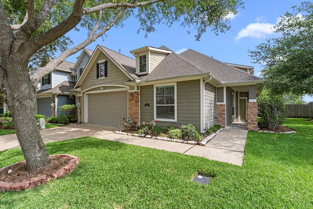 view of front of property with stone siding, concrete driveway, a shingled roof, and an attached garage
