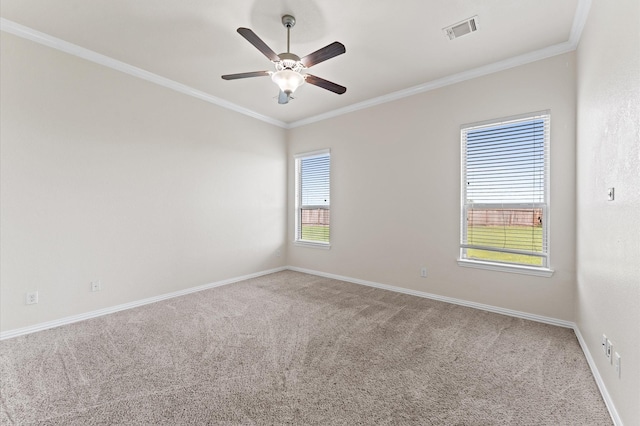 2043 Plum Rose Ln, Richmond, TX 77469 - carpeted spare room with ornamental molding, ceiling fan, and baseboards