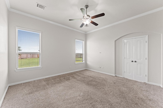 2043 Plum Rose Ln, Richmond, TX 77469 - carpeted empty room featuring ornamental molding, ceiling fan, and baseboards