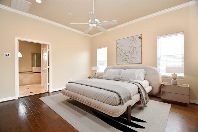 718 Roy St, Houston, TX 77007 - bedroom featuring dark wood finished floors, baseboards, and ornamental molding