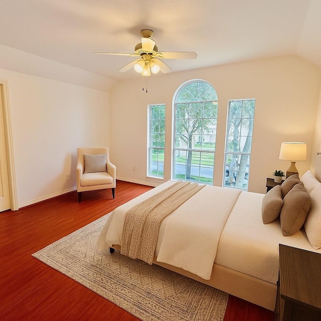 6334 Goodlowe Park, Sugar Land, TX 77479 - bedroom featuring wood finished floors, a ceiling fan, baseboards, and lofted ceiling