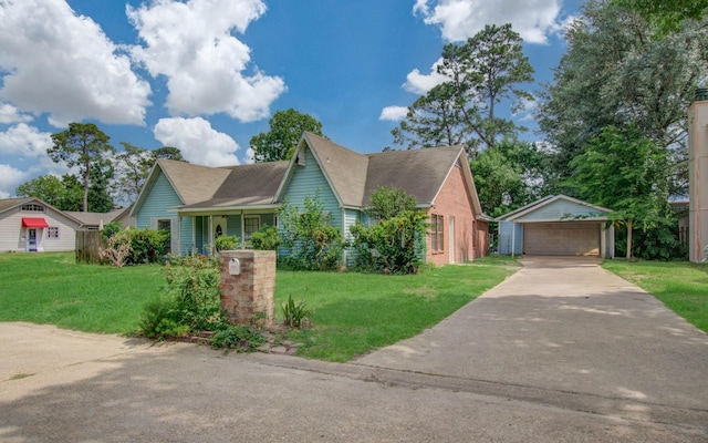 2915 Quailwood St, Houston, TX 77014 - view of front facade with a garage, an outbuilding, a front lawn, and a shingled roof