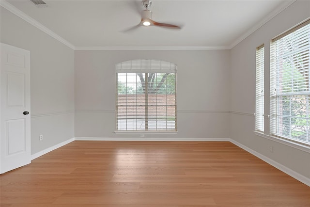 12915 Birch Falls Rd, Houston, TX 77065 - unfurnished room with light wood-style floors, a ceiling fan, crown molding, and baseboards