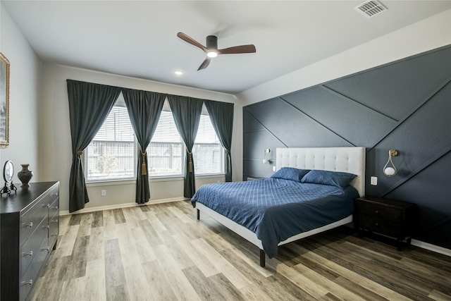 2815 Torrey Pines Dr, Fulshear, TX 77423 - bedroom featuring wood finished floors, baseboards, ceiling fan, and recessed lighting