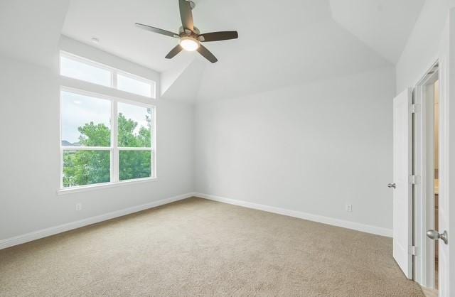18127 Shoreline Vista Ln, Cypress, TX 77433 - unfurnished bedroom featuring carpet, multiple windows, lofted ceiling, baseboards, and a ceiling fan