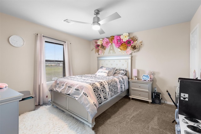bedroom with carpet floors and ceiling fan
