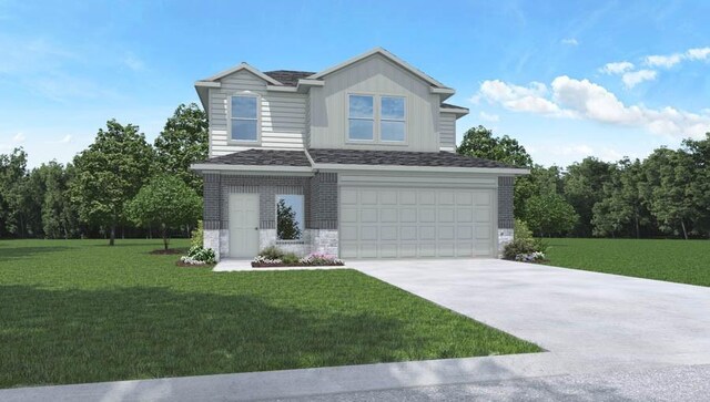 5427 Magnolia Heath Ln, Spring, TX 77373 - view of front of property featuring a garage, concrete driveway, a front yard, and brick siding