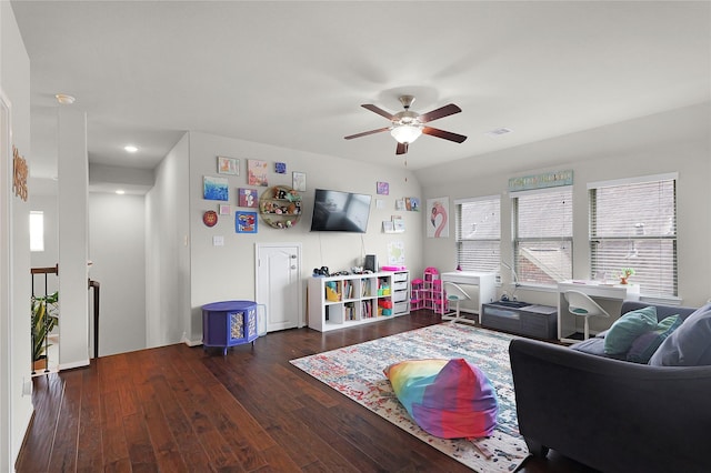 9615 Carson Ln, Iowa Colony, TX 77583 - living area featuring a ceiling fan and wood finished floors
