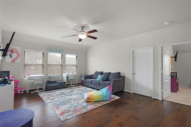 9615 Carson Ln, Iowa Colony, TX 77583 - living area featuring ceiling fan, dark wood-style floors, and baseboards