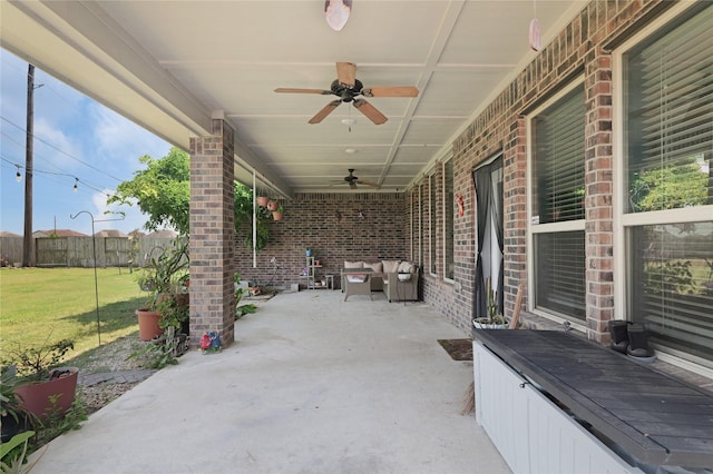 9615 Carson Ln, Iowa Colony, TX 77583 - view of patio / terrace featuring ceiling fan and an outdoor living space