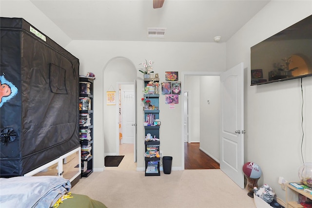9615 Carson Ln, Iowa Colony, TX 77583 - carpeted bedroom featuring a ceiling fan