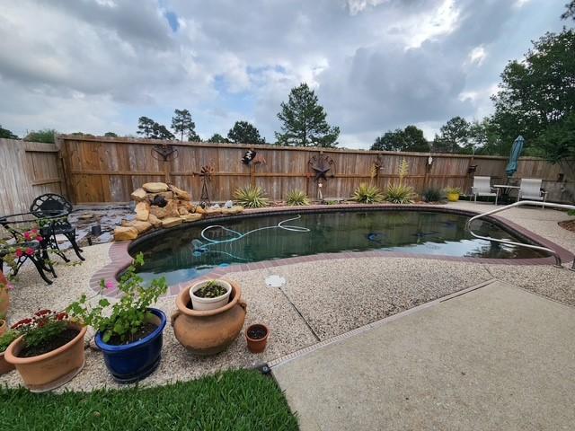 view of swimming pool featuring a patio and a fenced backyard