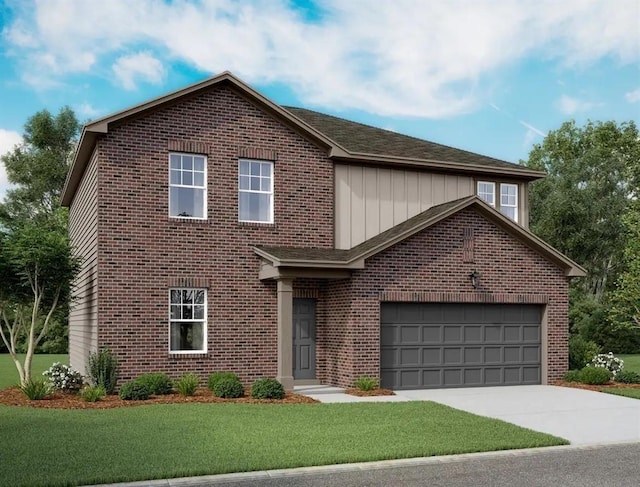 21631 Cottage Ln, New Caney, TX 77357 - view of front of home featuring brick siding, concrete driveway, and a front yard