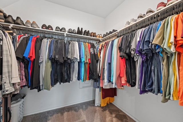 walk in closet featuring carpet floors