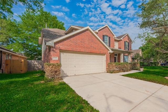 view of front facade featuring brick siding, an attached garage, and driveway