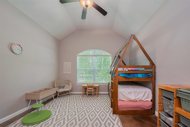 503 Weisinger Dr, Magnolia, TX 77354 - bedroom with lofted ceiling, a ceiling fan, and baseboards