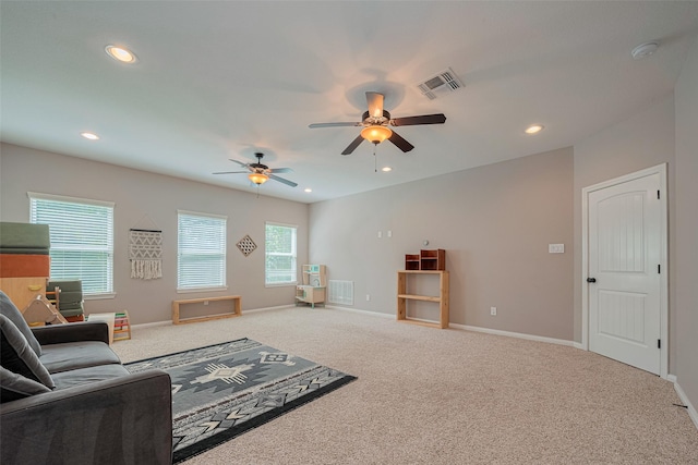 503 Weisinger Dr, Magnolia, TX 77354 - living area with a ceiling fan, recessed lighting, carpet, and baseboards