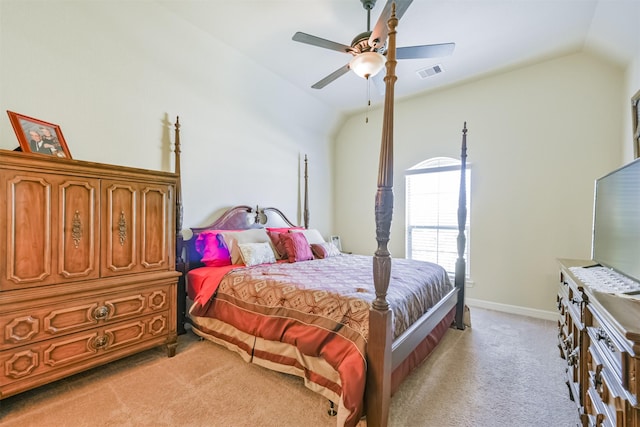 23615 Dolci Ln, Richmond, TX 77406 - bedroom featuring vaulted ceiling, light colored carpet, baseboards, and ceiling fan