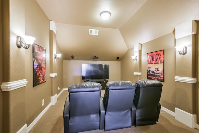 23615 Dolci Ln, Richmond, TX 77406 - home theater featuring carpet floors, vaulted ceiling, and baseboards
