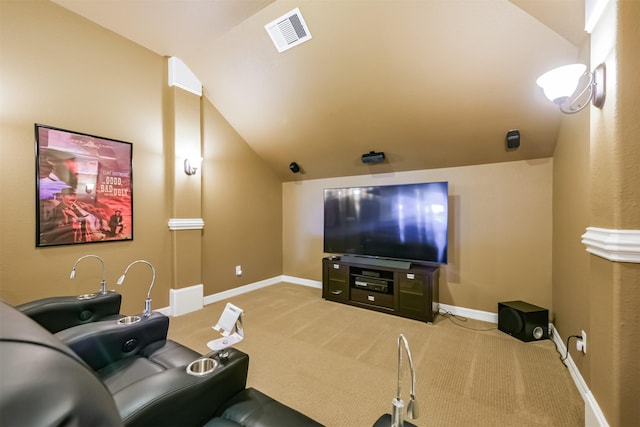 23615 Dolci Ln, Richmond, TX 77406 - cinema with lofted ceiling, carpet flooring, and baseboards