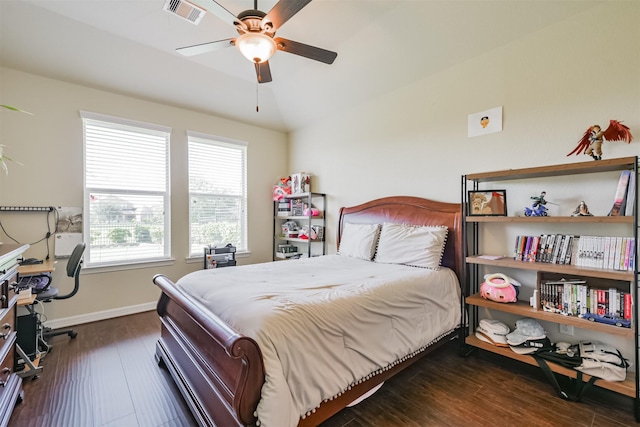 23615 Dolci Ln, Richmond, TX 77406 - bedroom with wood finished floors, baseboards, lofted ceiling, and ceiling fan