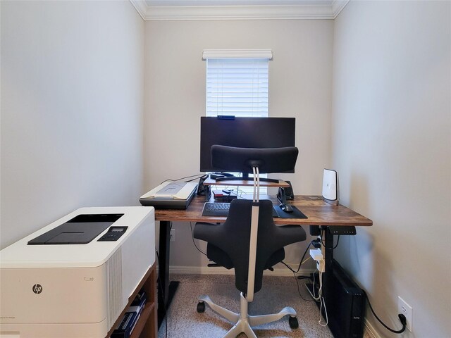 1241 Prince St, Houston, TX 77008 - office with ornamental molding, carpet floors, and baseboards