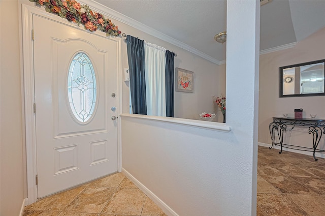 7919 Cabot St, Houston, TX 77078 - entrance foyer featuring crown molding, baseboards, and stone finish floors