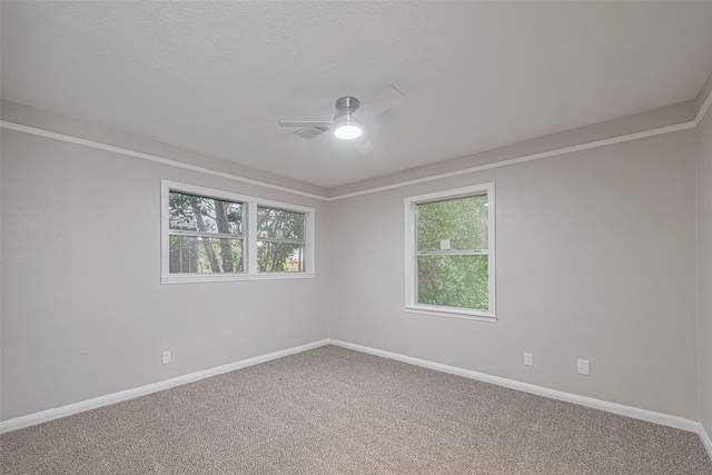 7702 Darnay Dr, Houston, TX 77033 - carpeted empty room with a ceiling fan, plenty of natural light, baseboards, and a textured ceiling