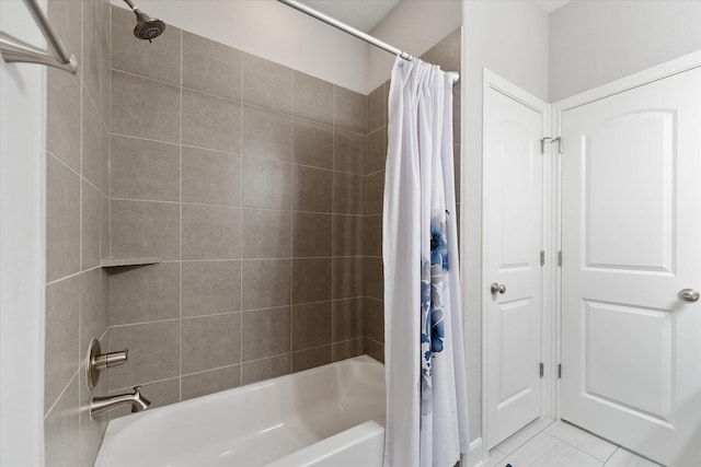 929 Oak St, Houston, TX 77018 - bathroom featuring shower / bathtub combination with curtain and tile patterned floors