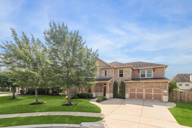 traditional home featuring brick siding, concrete driveway, and an attached garage