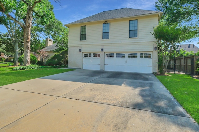 view of front facade featuring a garage, concrete driveway, brick siding, and roof with shingles