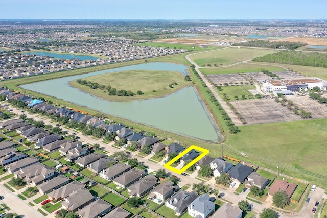 81 San Simeon Dr, Manvel, TX 77578 - aerial view of property's location featuring a nearby body of water and property parcel outlined